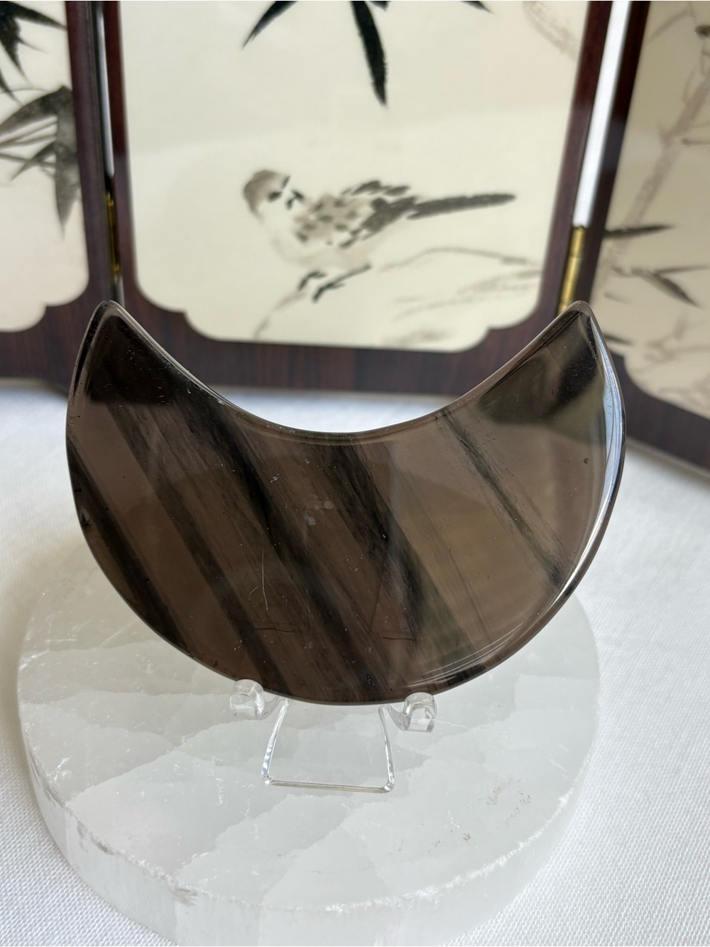 Midnight lace obsidian crystal moon carving